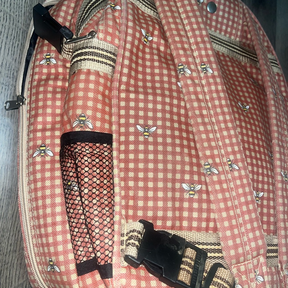 Pink Gingham Backpack With Floral Pattern - image 3